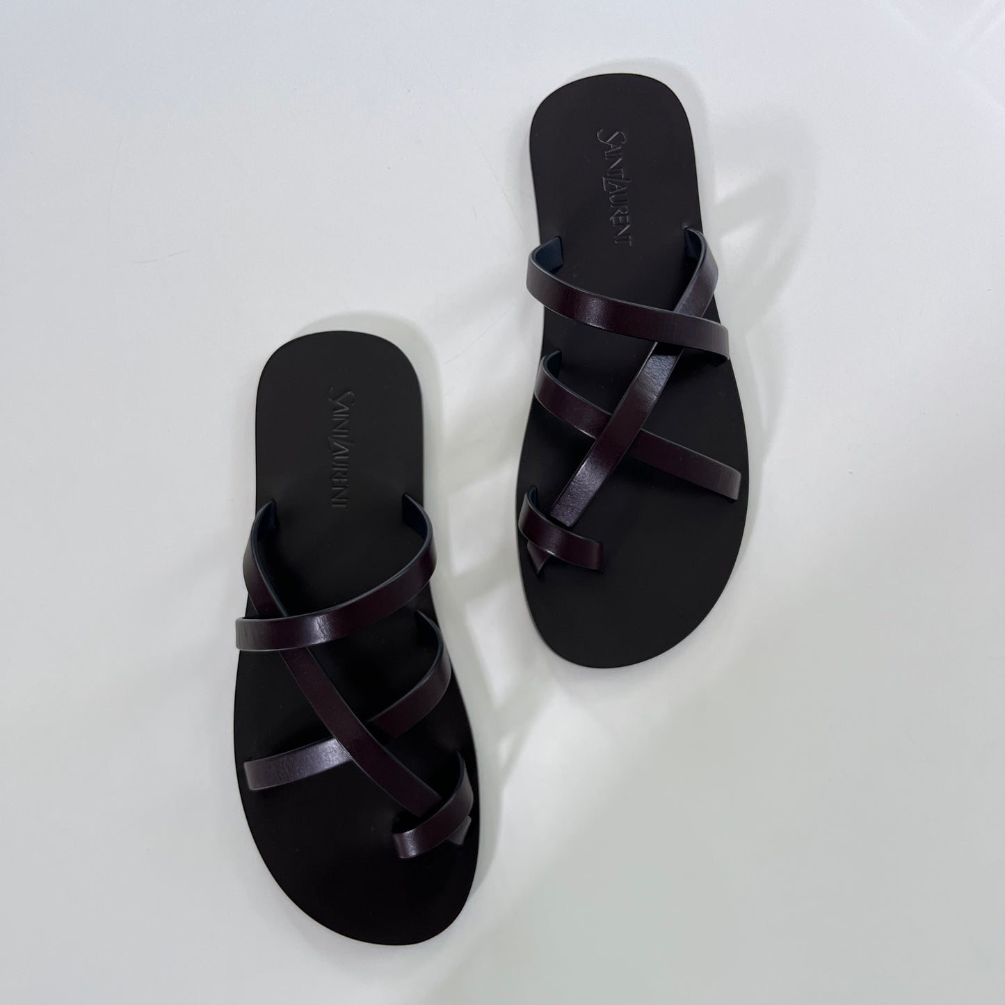 Saint Laurent Culver Flat Sandal in Ultra Dark Brown