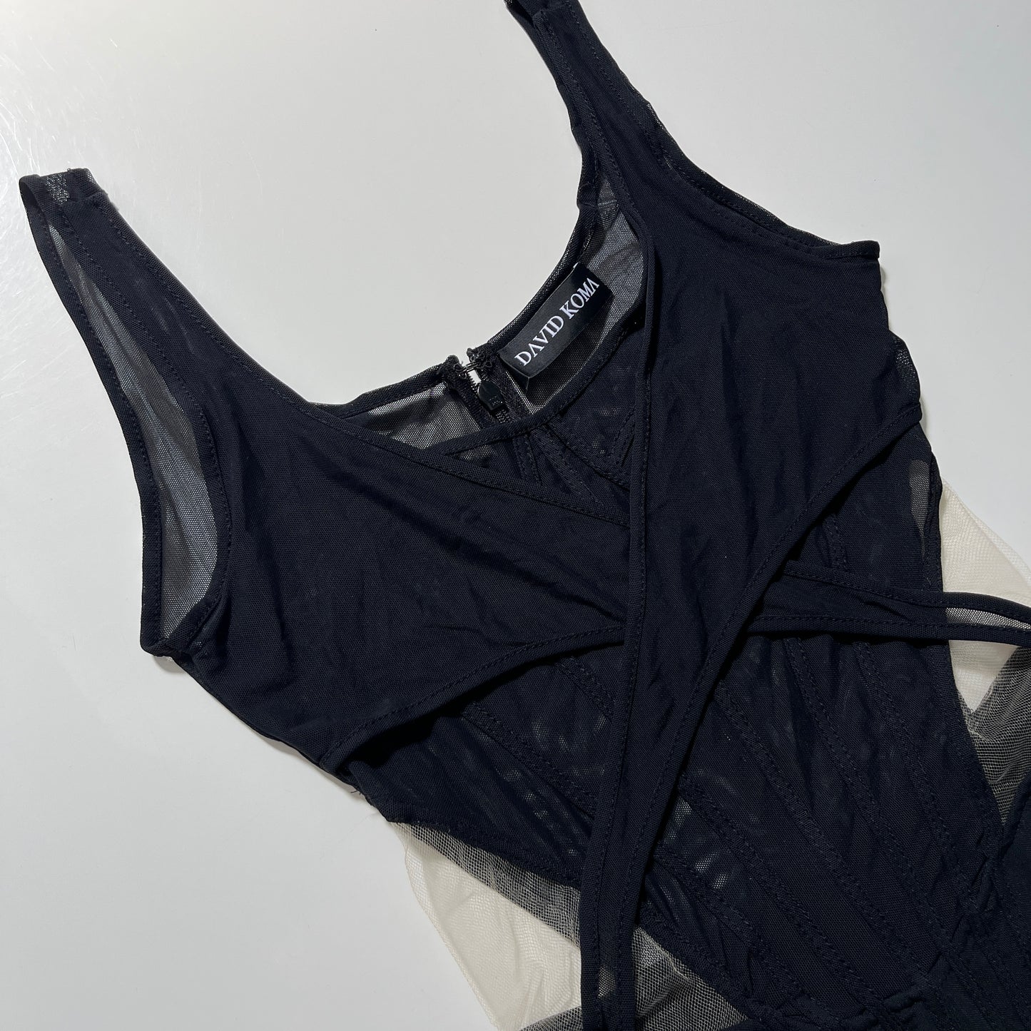 David Koma Net Boning Over Layer Catsuit in Black