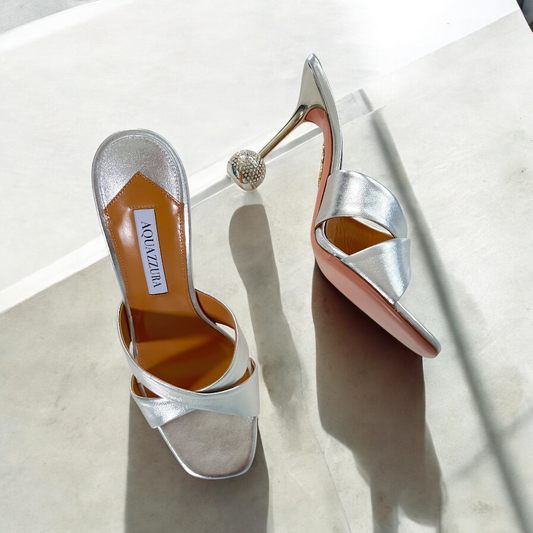 Aquazzura 10th Anniversary Yes Darling 95 Mule in Silver