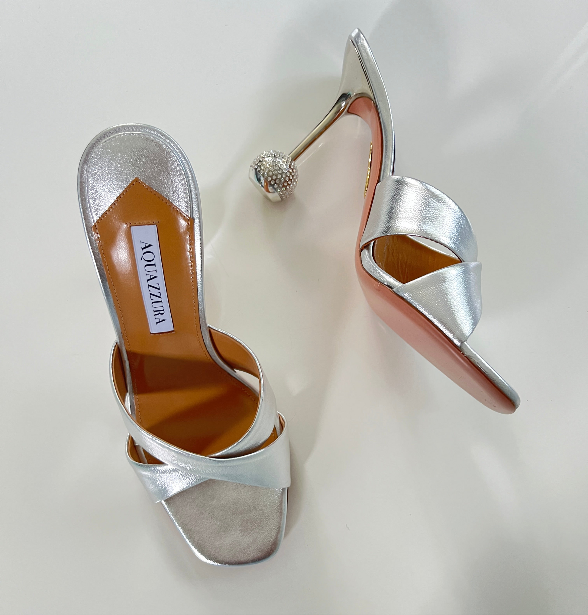 Yourelia♪ Aquazzura 10th Anniversary Yes Darling 95 Mule in Silver