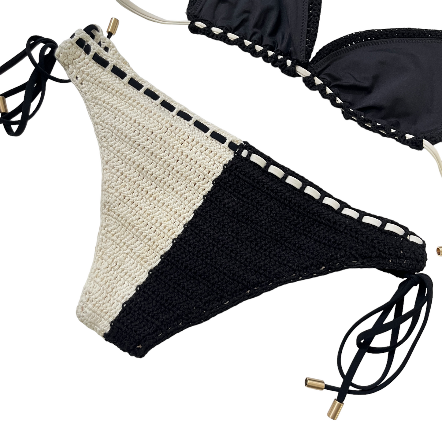 Zimmermann Clover Crochet Bikini Set in Black & White