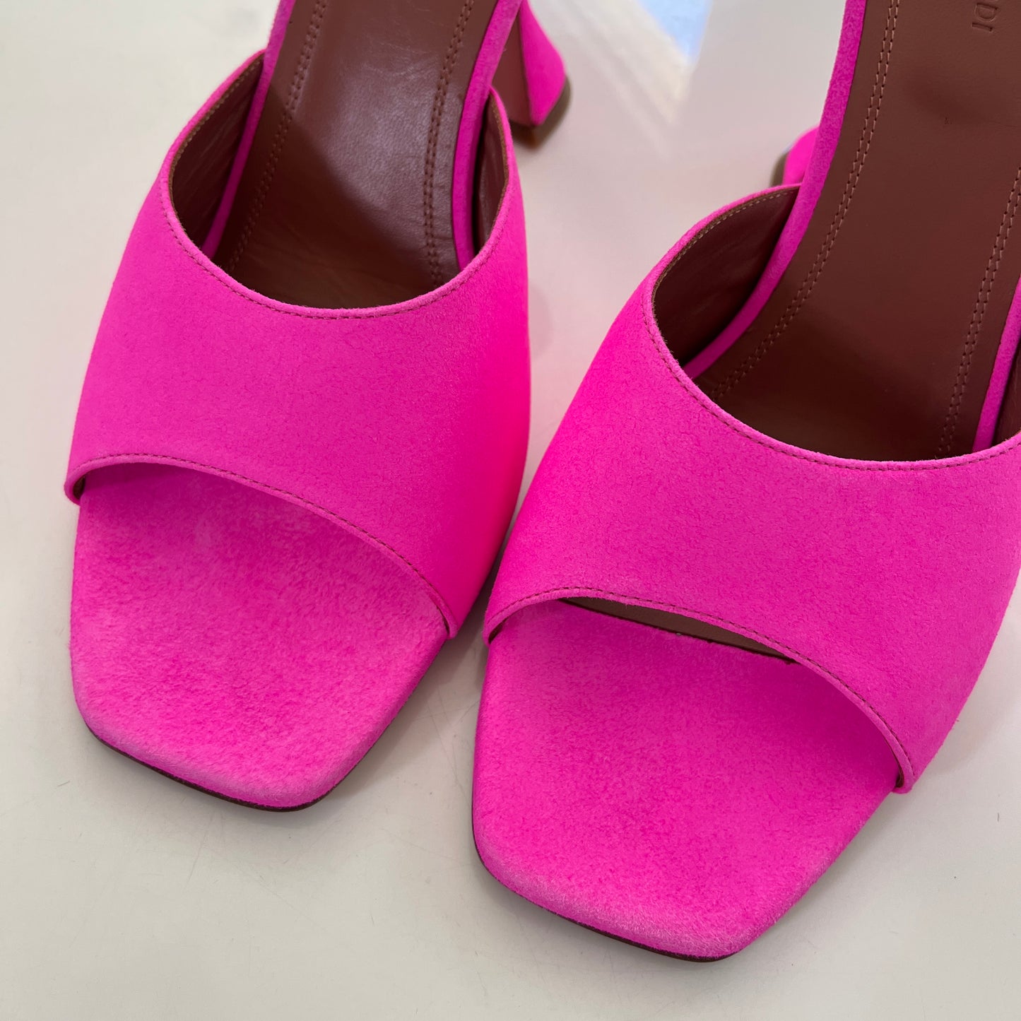 AMINA MUADDI Lupita Suede Slipper Mule in Fluo Pink