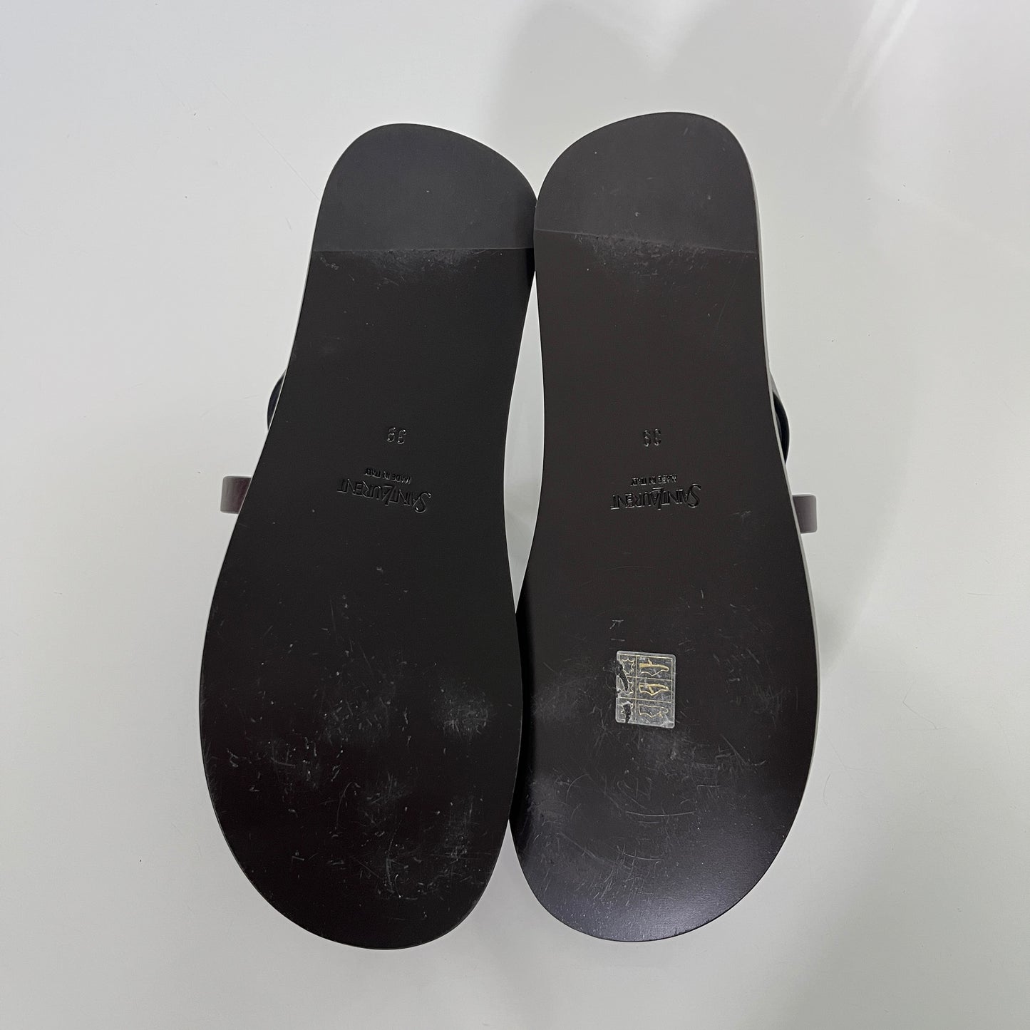 Saint Laurent Culver Flat Sandal in Ultra Dark Brown