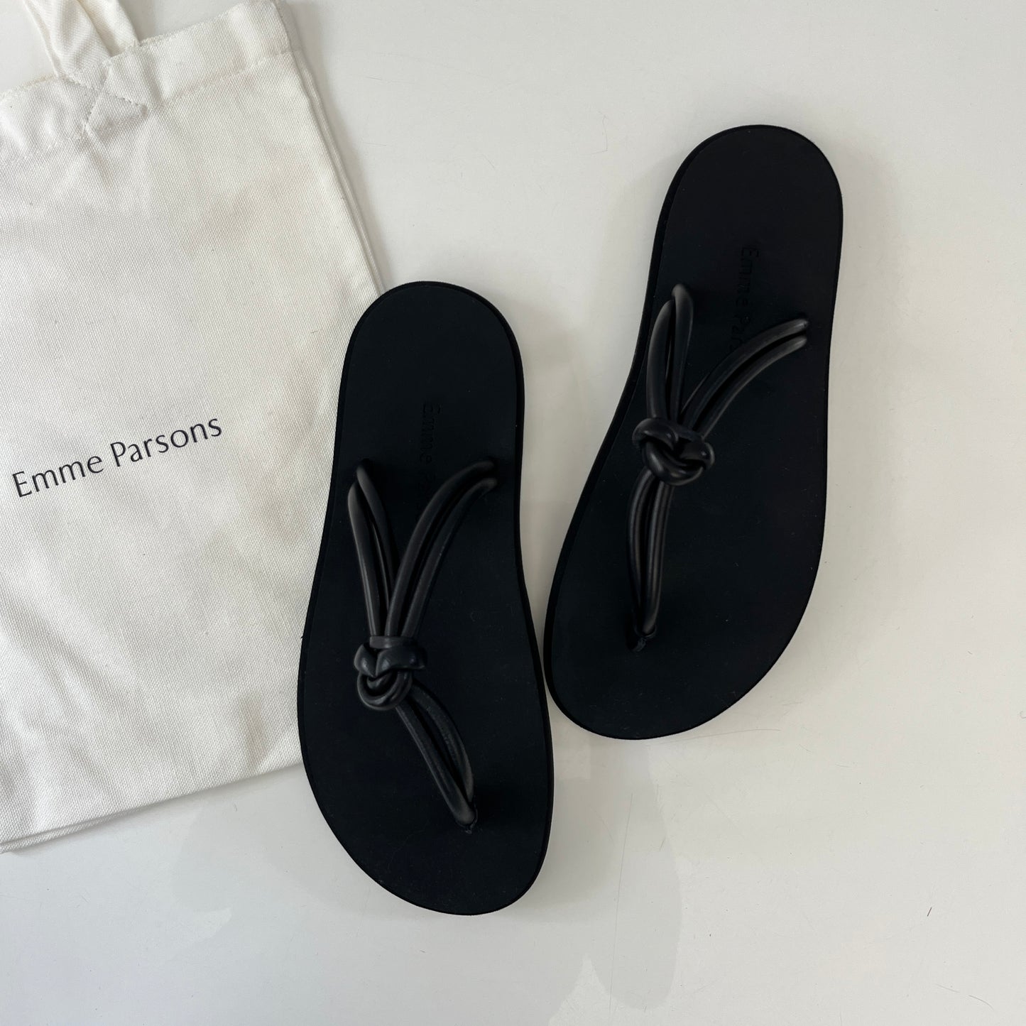 Emme Parsons Knot Pool Slide in Black Nappa
