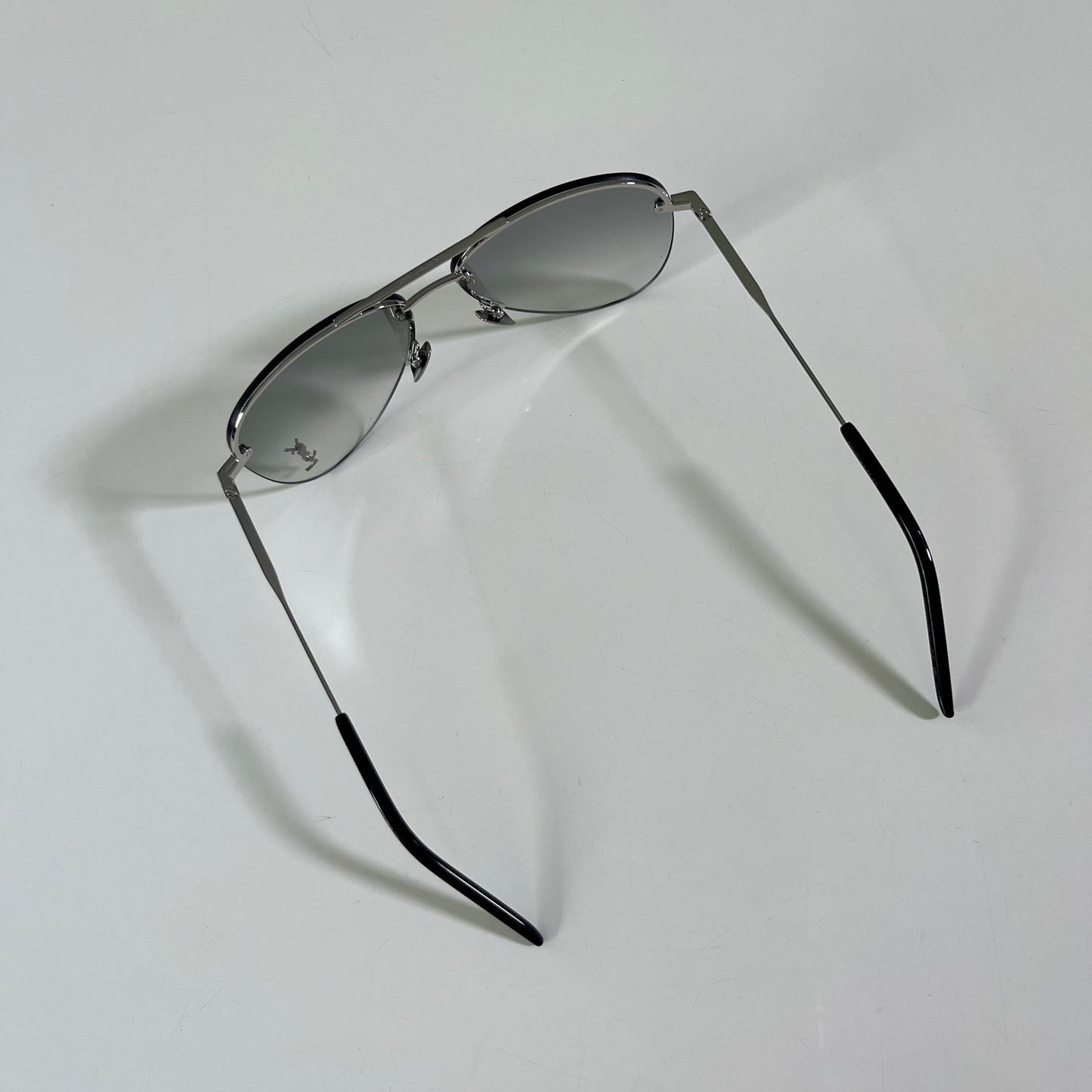 Saint Laurent Classic 11M Sunglasses in Shiny Silver & Gradient Grey