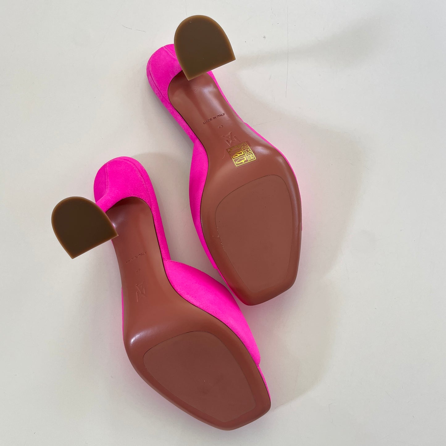 AMINA MUADDI Lupita Suede Slipper Mule in Fluo Pink
