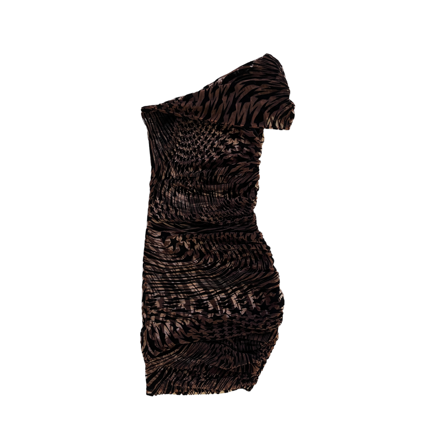 Mugler Off the Shoulder Flocked Star Wavy Dress in Nude 02 & Black