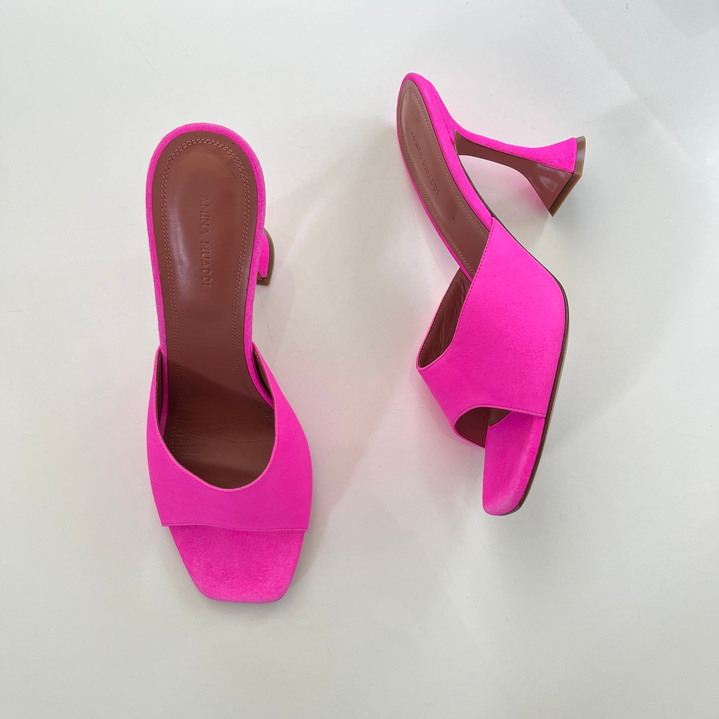 AMINA MUADDI Lupita Suede Slipper Mule in Fluo Pink