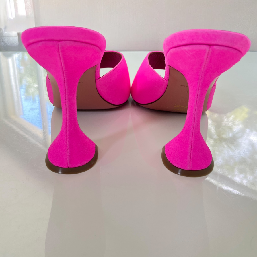 AMINA MUADDI Lupita Suede Slipper Mule in Fluo Pink