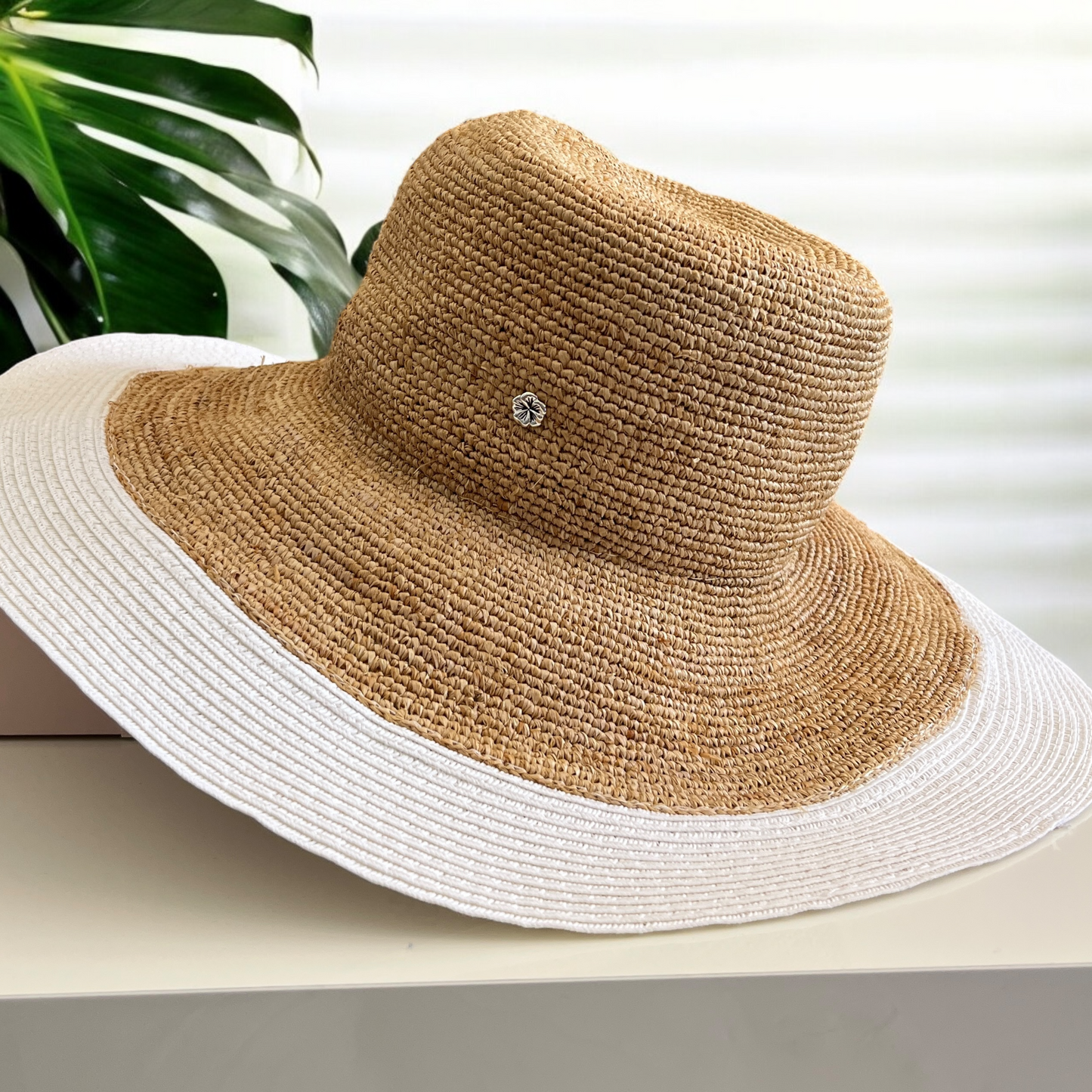 florabella Lucia Brim Sunhat in Natural & White
