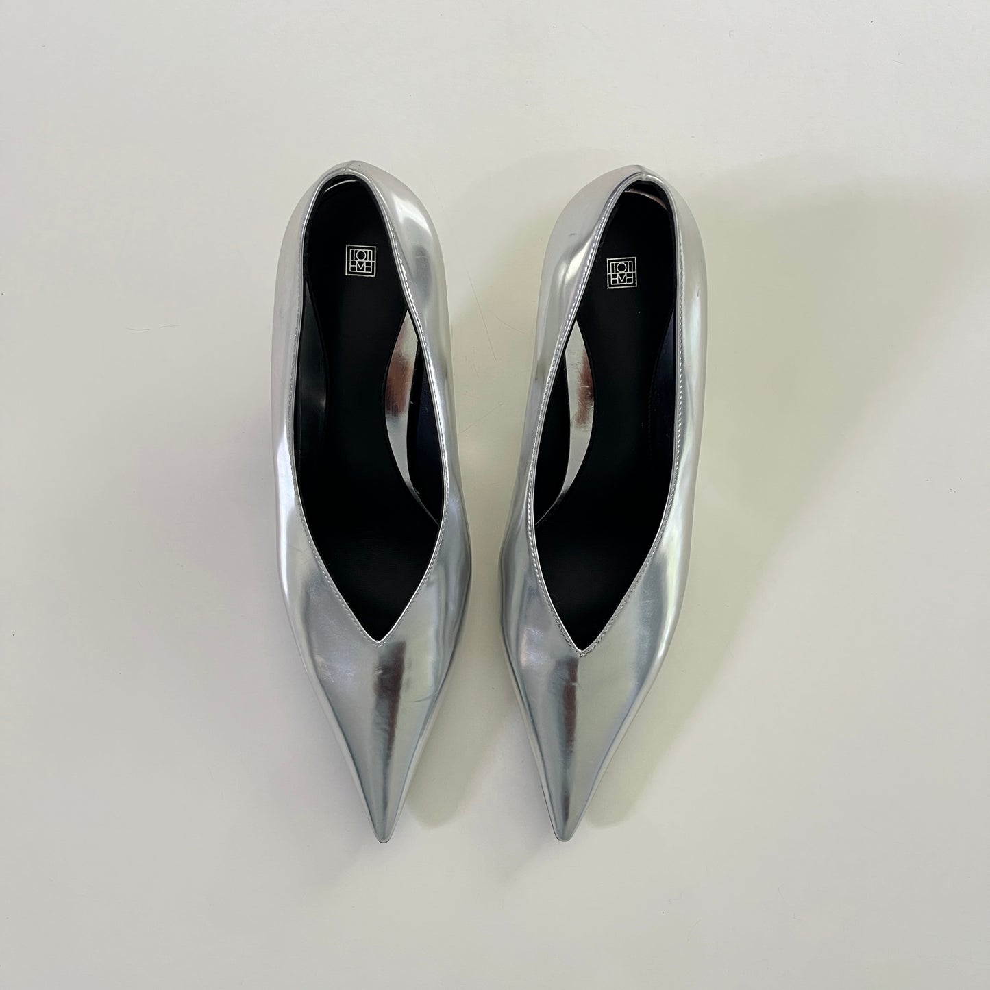 Toteme Wedge Heel Pumps in Mirror Silver