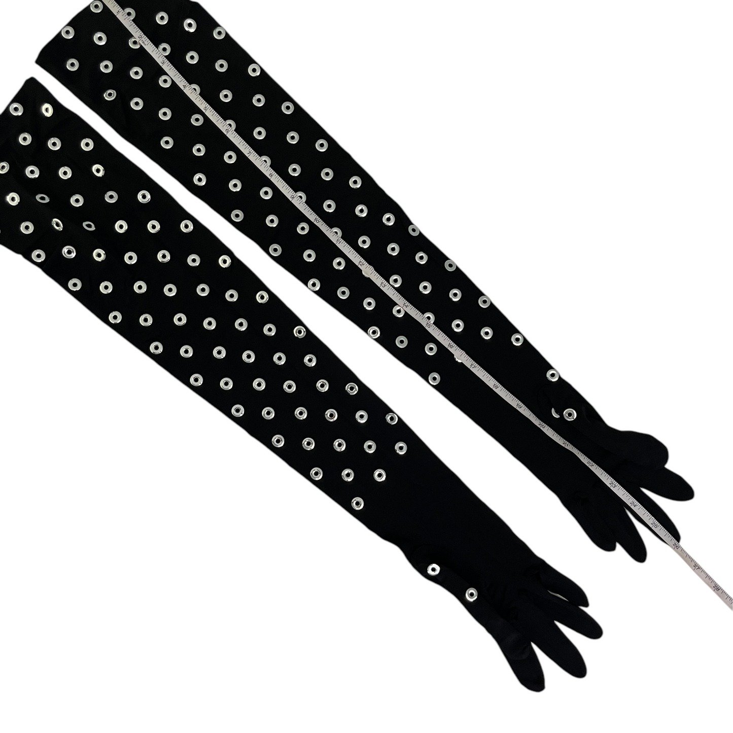 ALAÏA Eyelet Gloves in Noir & Argent