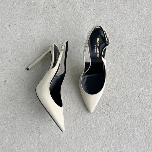 Saint Laurent Zoe Slingback Pump in Pale Sand