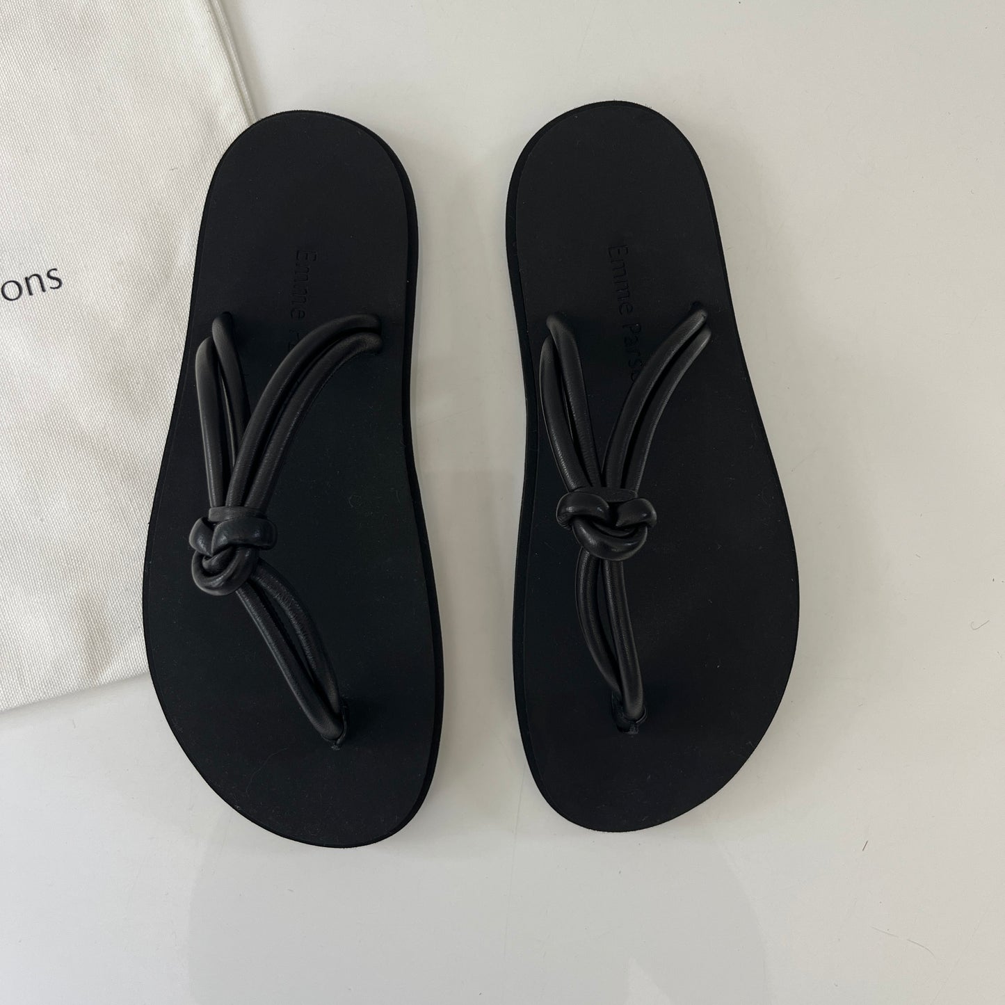 Emme Parsons Knot Pool Slide in Black Nappa