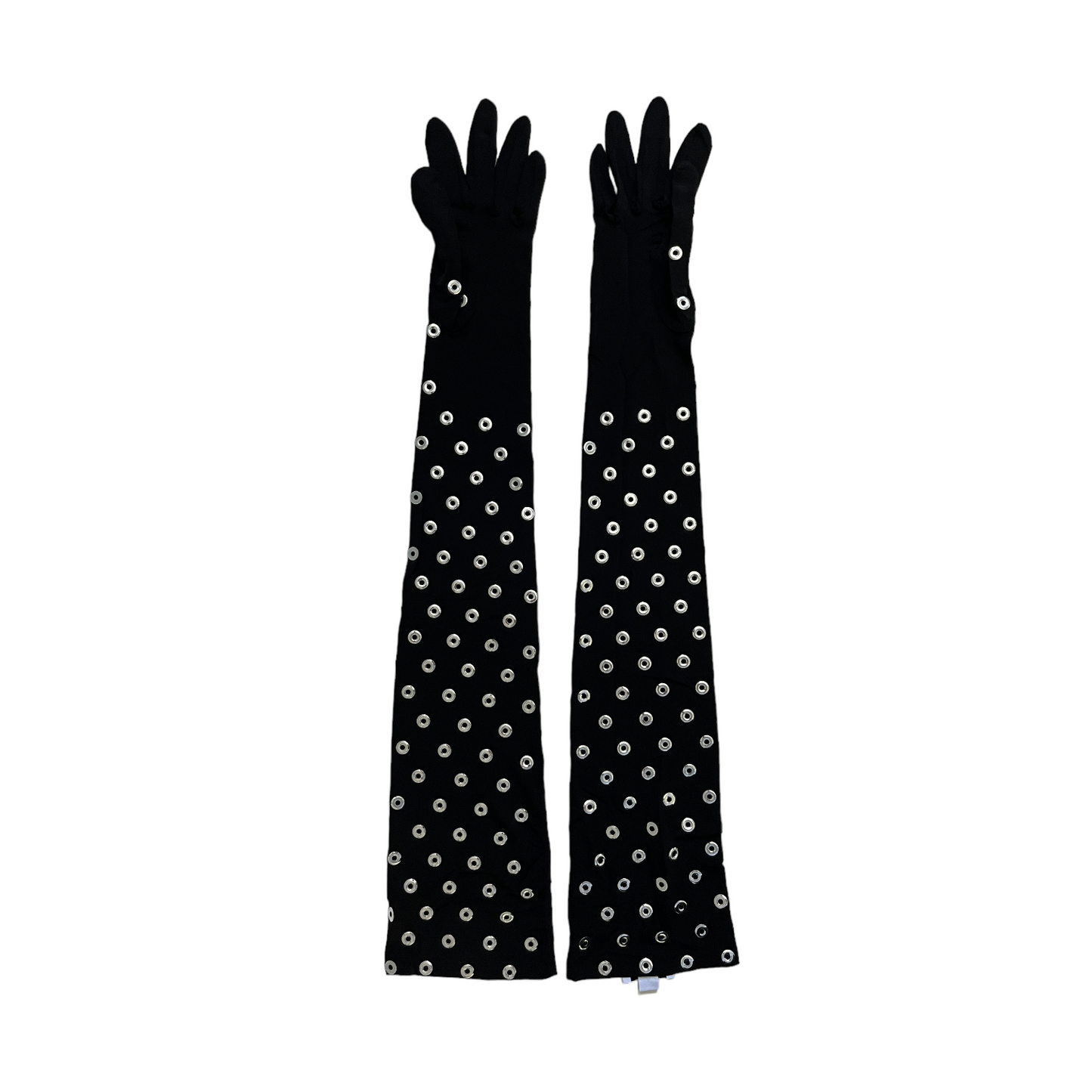 ALAÏA Eyelet Gloves in Noir & Argent