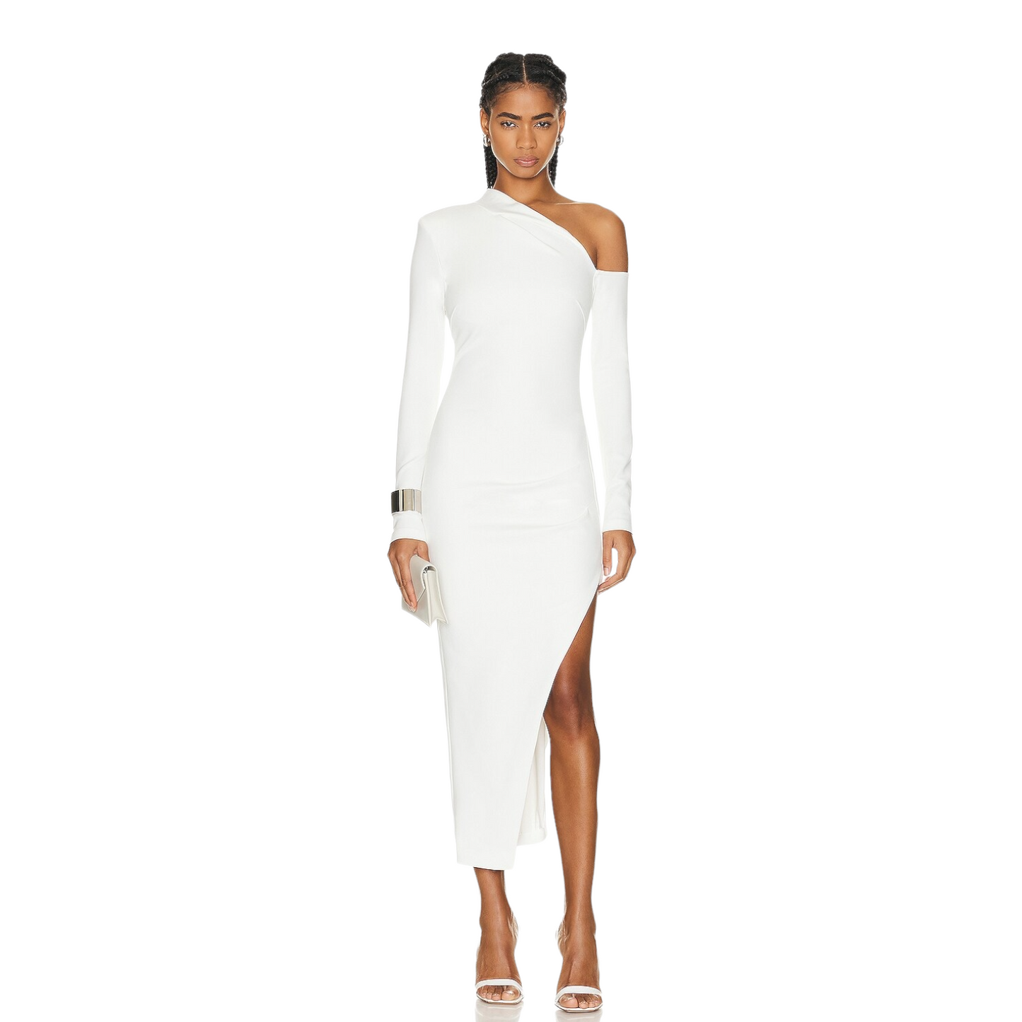 NICHOLAS Shiloh Cold Shoulder Midi Dress in Milk