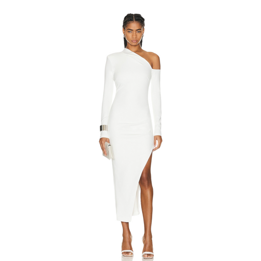 NICHOLAS Shiloh Cold Shoulder Midi Dress in Milk