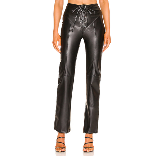 EB Denim Faux Leather Lace Up Pants in Black