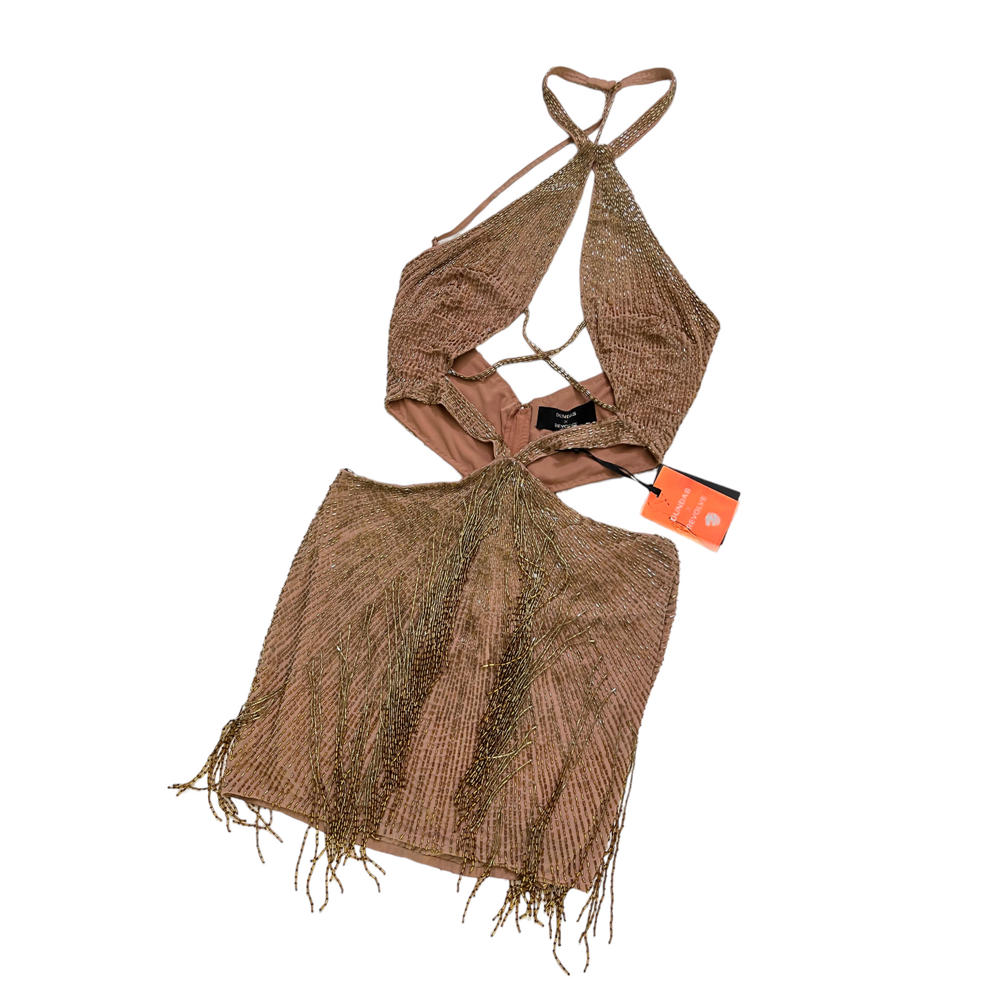 DUNDAS x REVOLVE Cher Embellished Mini Dress in Gold M