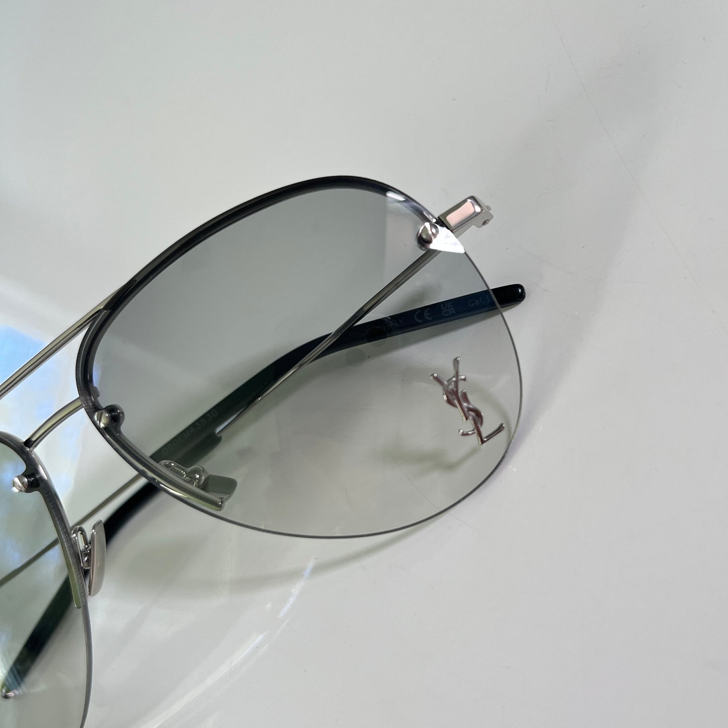 Saint Laurent Classic 11M Sunglasses in Shiny Silver & Gradient Grey