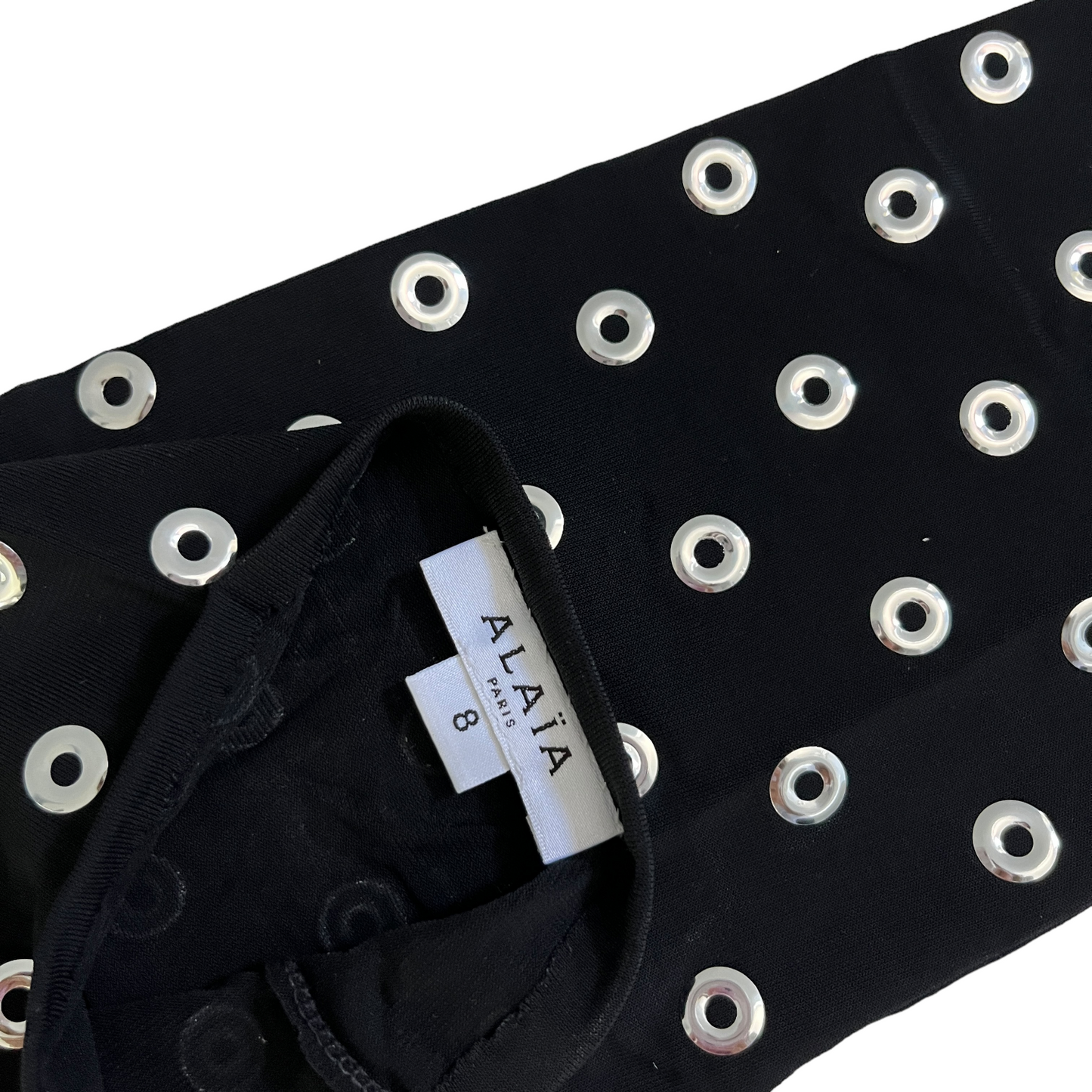 ALAÏA Eyelet Gloves in Noir & Argent
