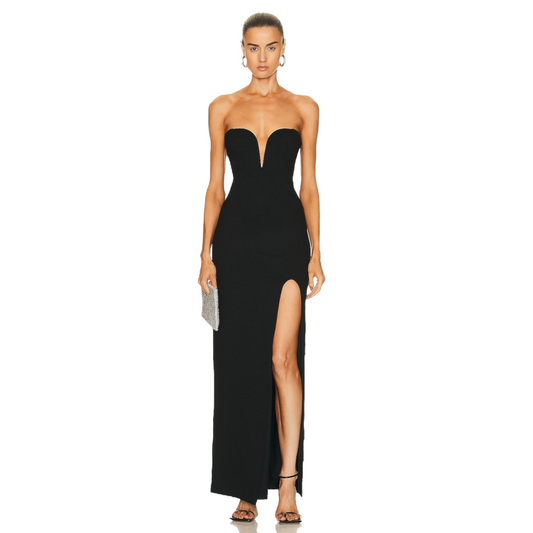 NICHOLAS Tena Deep V Sweetheart Gown in Black