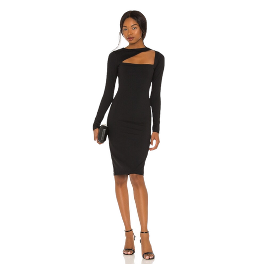 Susana Monaco Angle Cut Out Long Sleeve Dress in Black