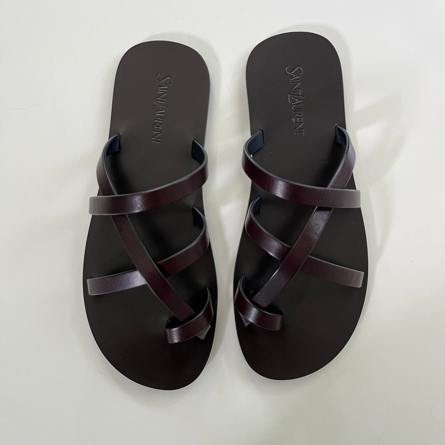 Saint Laurent Culver Flat Sandal in Ultra Dark Brown