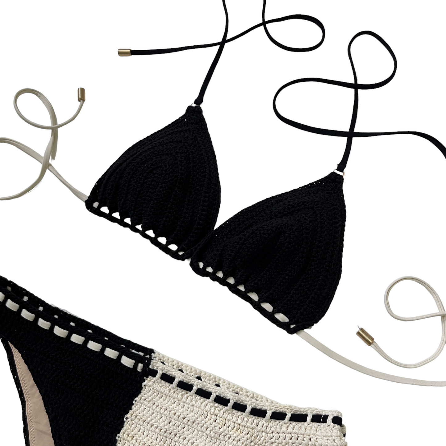 Zimmermann Clover Crochet Bikini Set in Black & White
