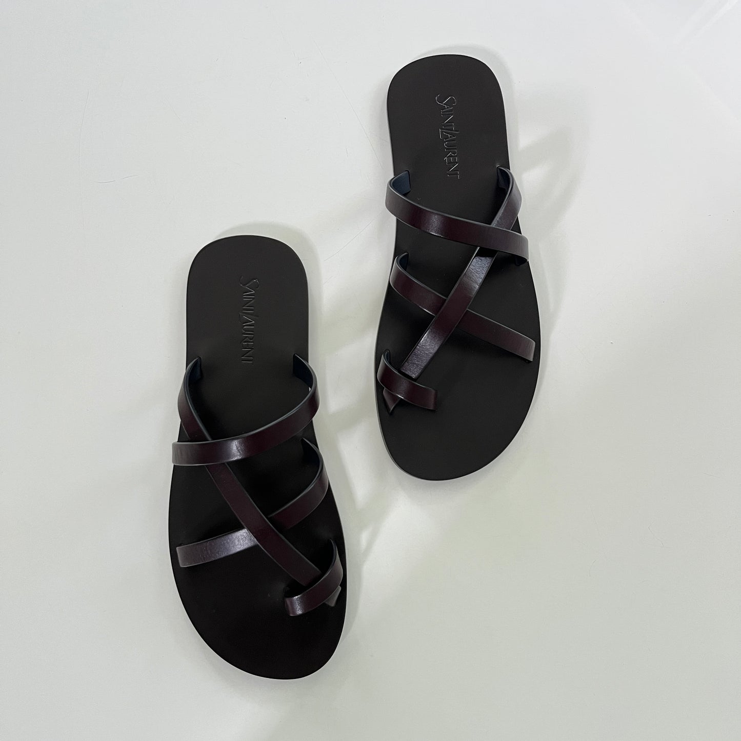 Saint Laurent Culver Flat Sandal in Ultra Dark Brown