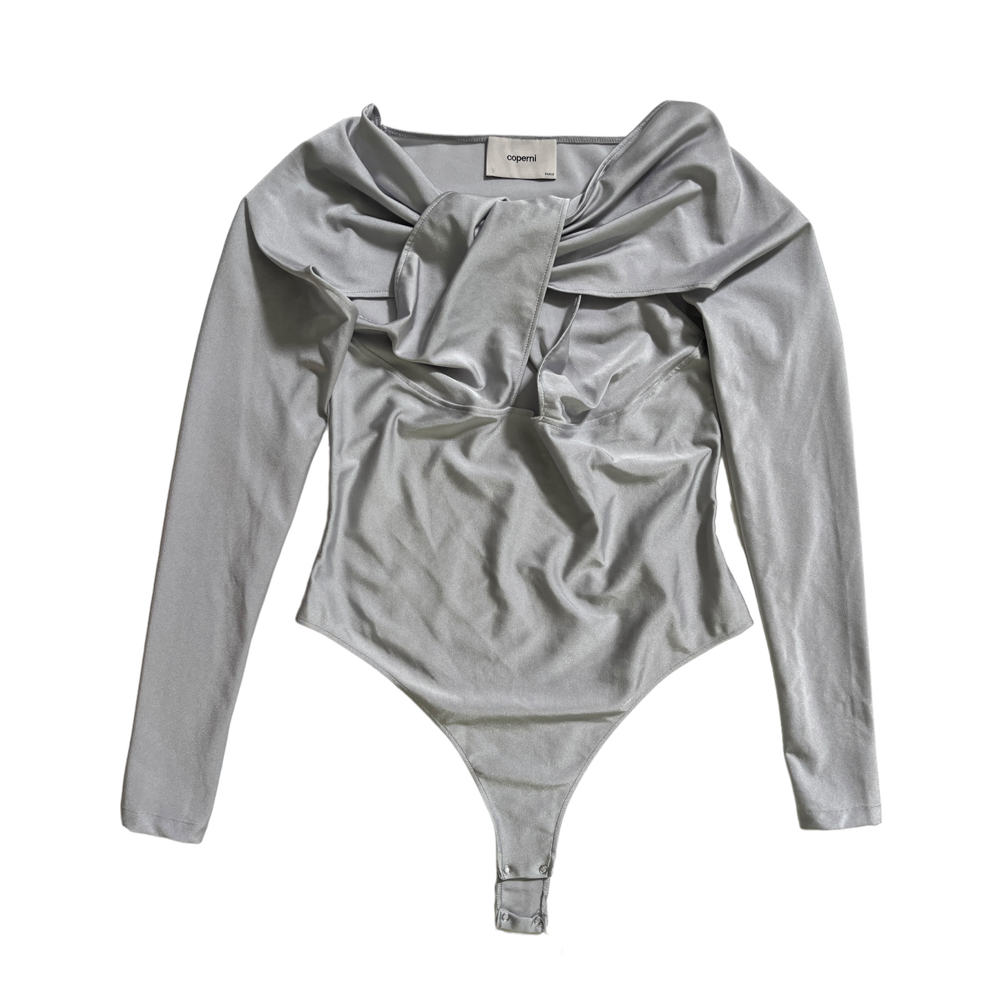 Coperni Twisted Cut Out Jersey Bodysuit in Pearl Grey
