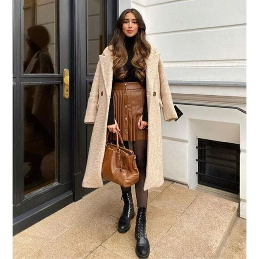Zara Faux Leather Pleated Skirt Brown Blogger Favorite