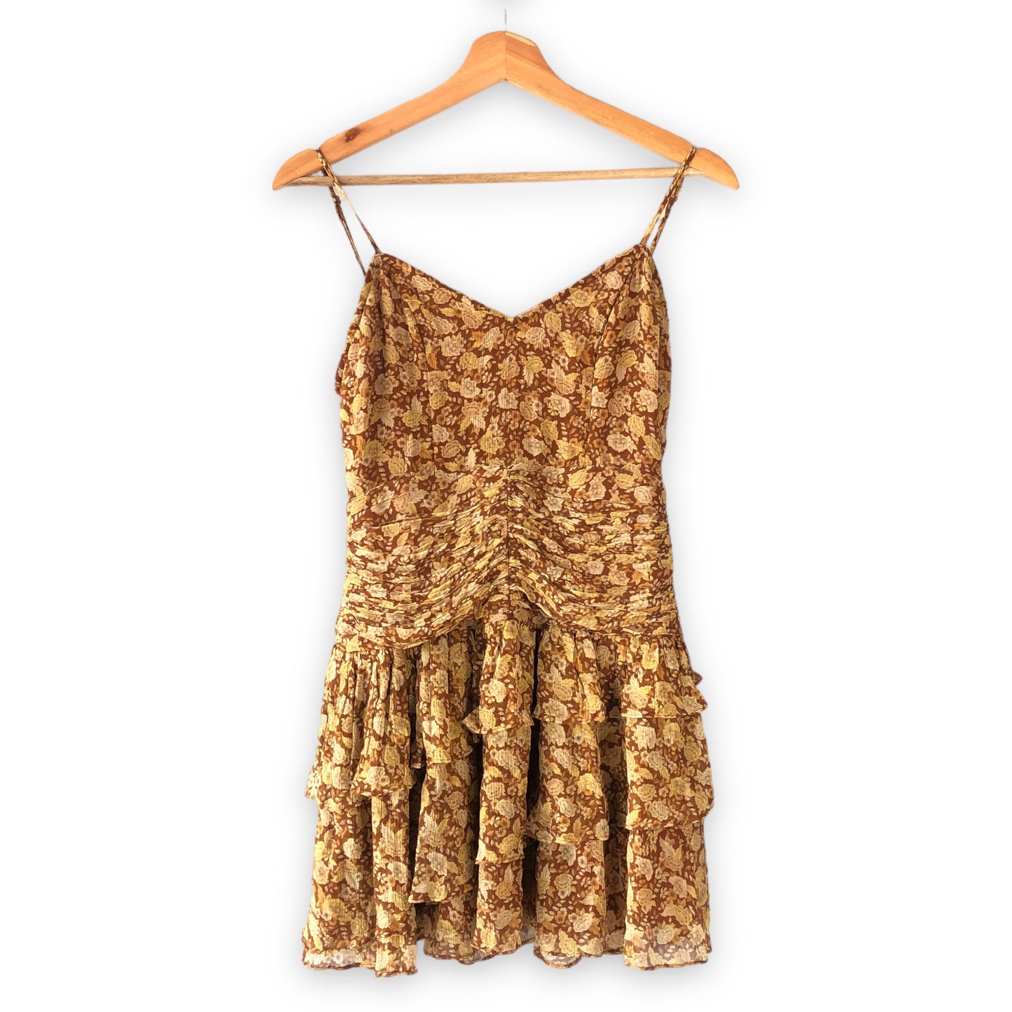 Shona Joy Sunset Ruched Mini Dress in Turmeric Multi Upcycled - Modified