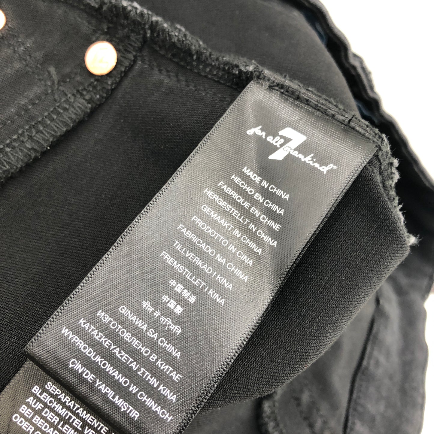 7 For All Mankind The High Waist Ankle Skinny With Faux Pockets in Black Coated