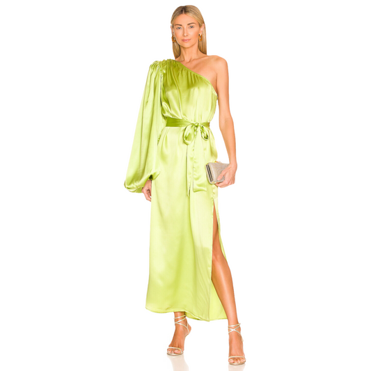 SELMACILEK One Sleeve Silk Dress in Green