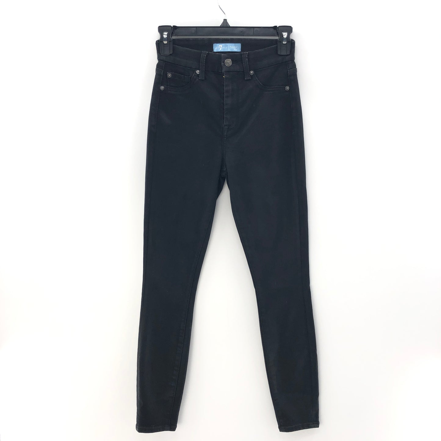 7 For All Mankind The High Waist Ankle Skinny With Faux Pockets in Black Coated