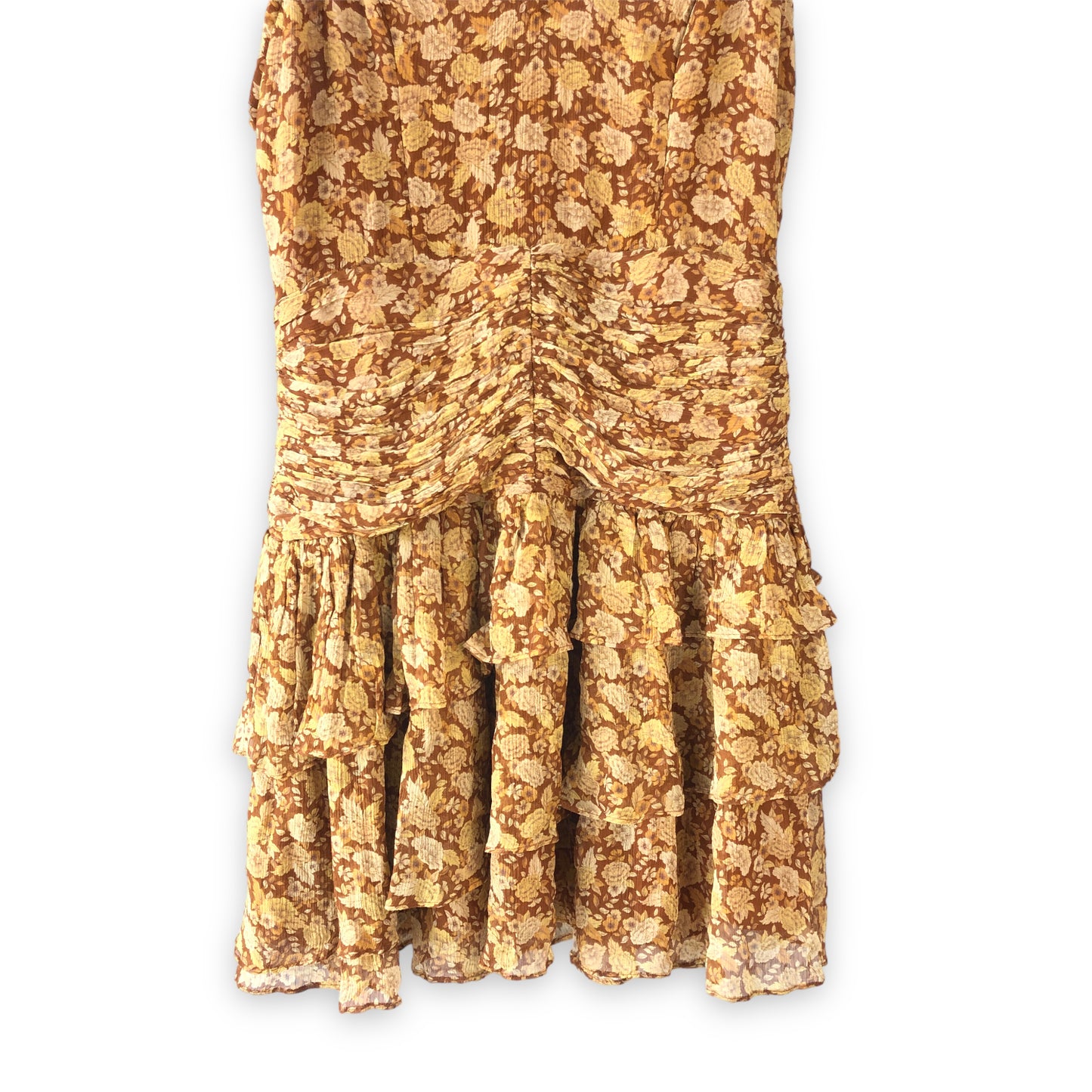 Shona Joy Sunset Ruched Mini Dress in Turmeric Multi Upcycled - Modified