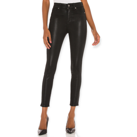7 For All Mankind The High Waist Ankle Skinny With Faux Pockets in Black Coated