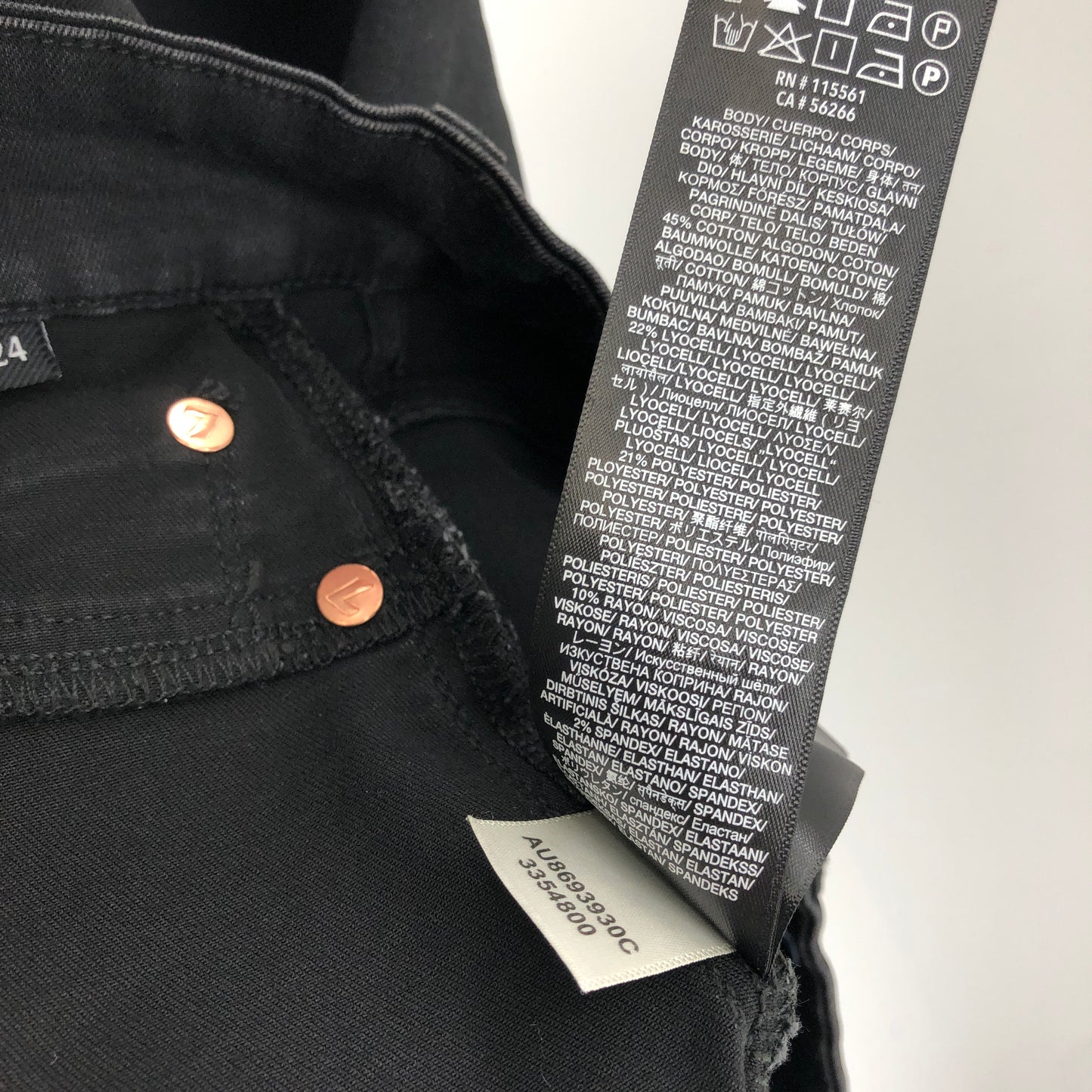 7 For All Mankind The High Waist Ankle Skinny With Faux Pockets in Black Coated