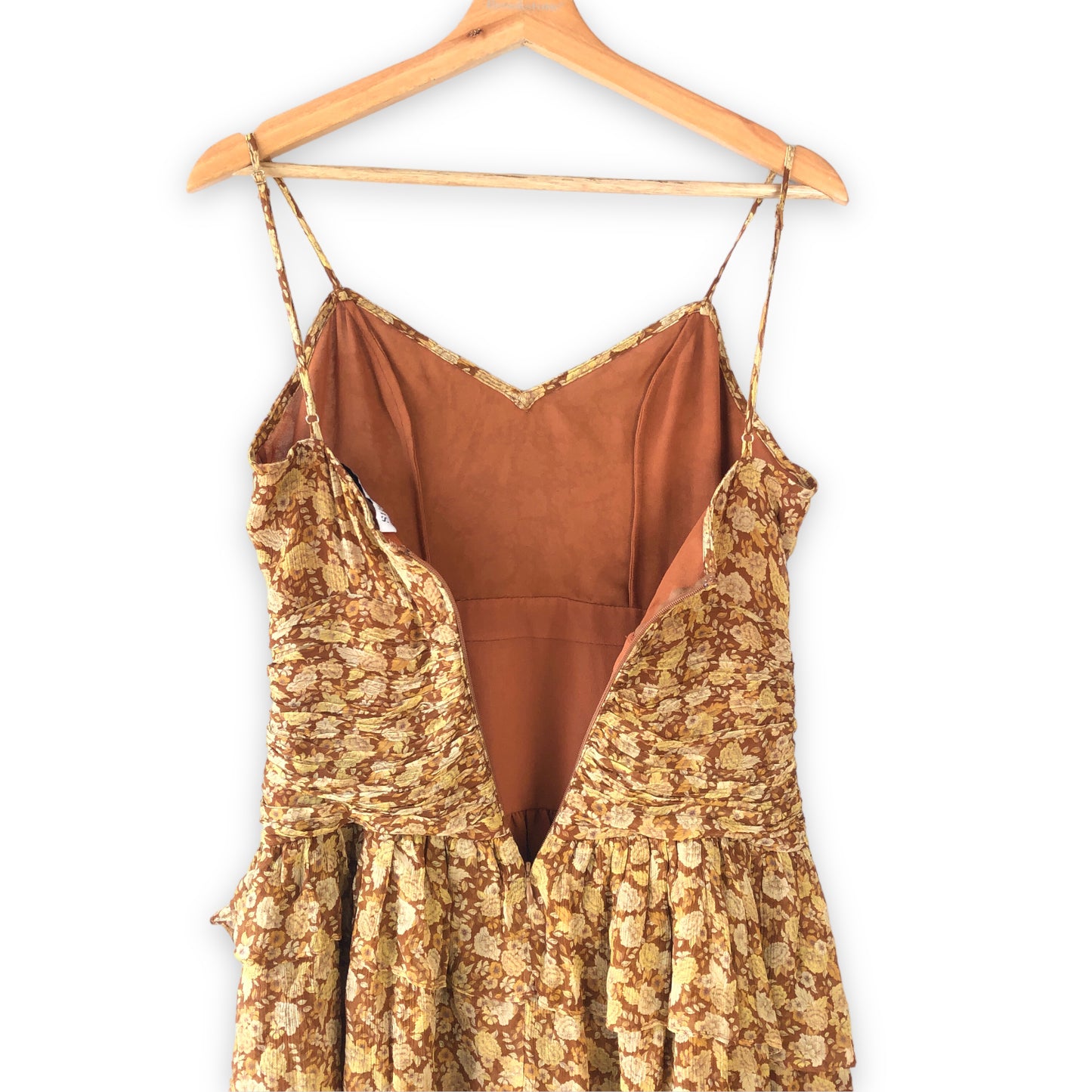 Shona Joy Sunset Ruched Mini Dress in Turmeric Multi Upcycled - Modified