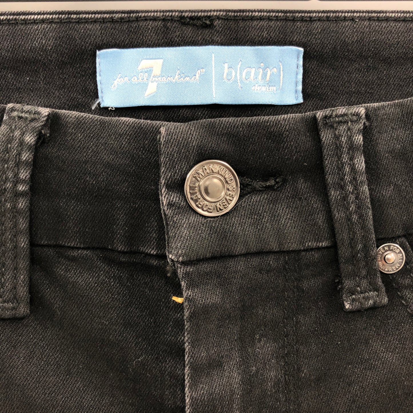 7 For All Mankind The High Waist Ankle Skinny With Faux Pockets in Black Coated