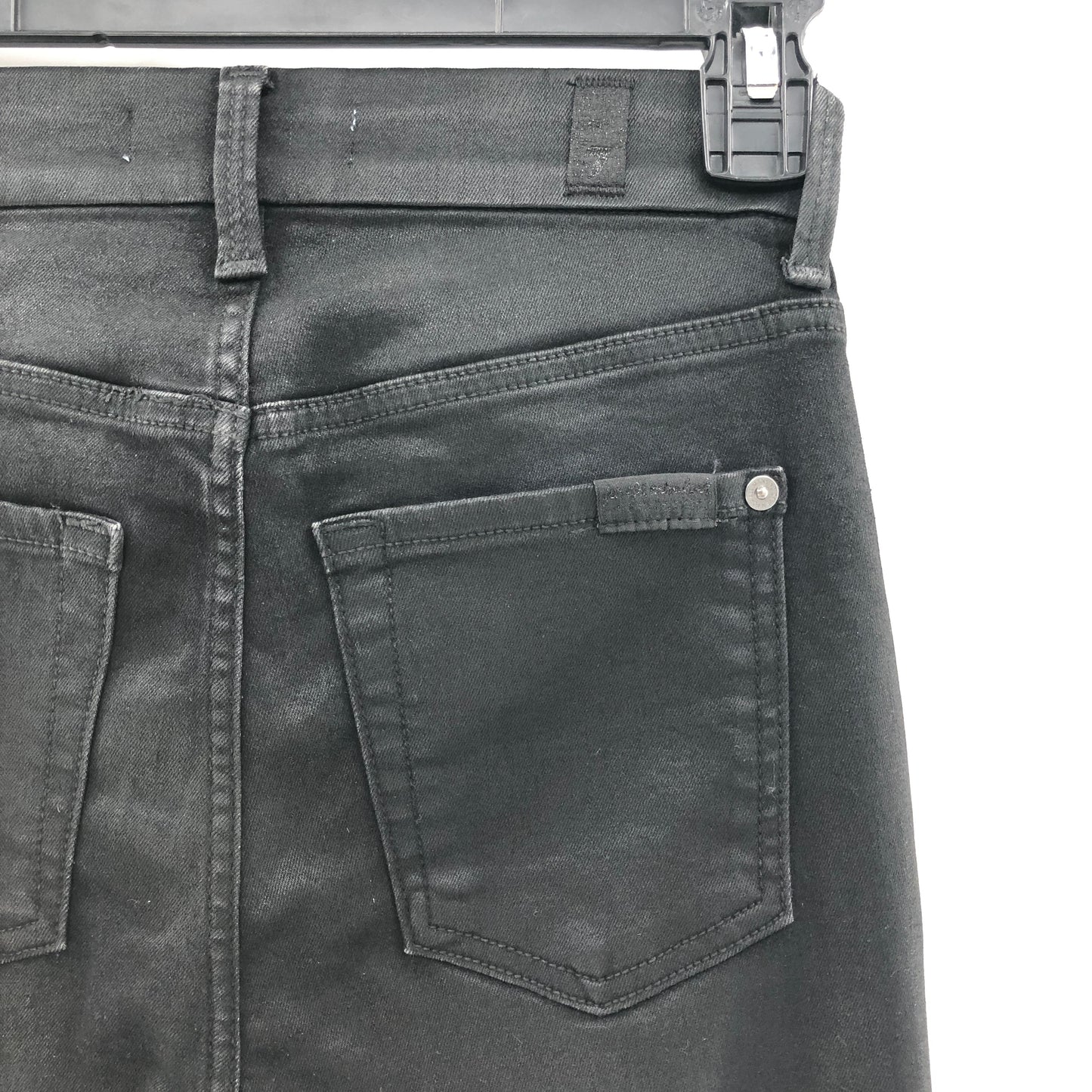 7 For All Mankind The High Waist Ankle Skinny With Faux Pockets in Black Coated