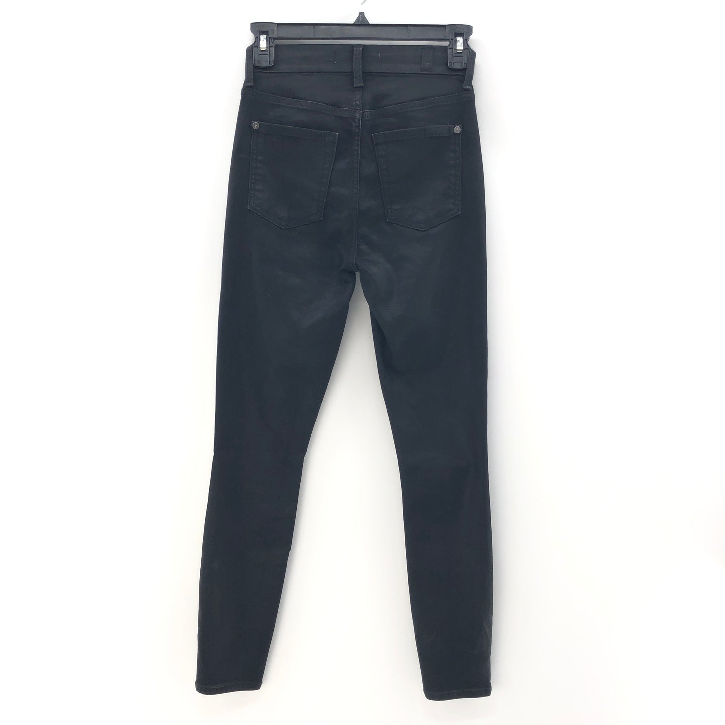 7 For All Mankind The High Waist Ankle Skinny With Faux Pockets in Black Coated
